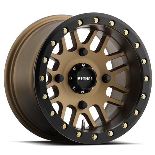 Aluminum Wheels 14x10 MR406 Beadlock UTV Bolt Pattern 4 On 156 Offset -2 Method Bronze BRZ Matte Black Ring Method